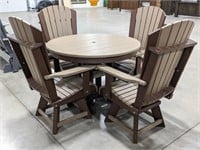 5 Pc Tan/Brown Poly Dining Table & Swivel Chairs