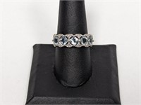 .925 Sterling Blue Stone & Diamond Ring Sz 9