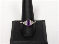 .925 Sterling Purple/Clear Stone Ring Sz 10
