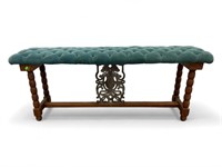 Antique Bench with Tufted Upholstery