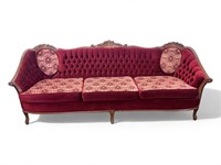 Antique Red Velvet Tufted Sofa