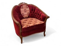 Antique Red Velvet Tufted Victorian Armchair
