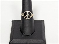 .925 Sterling Black Inlay Peace Ring Sz 8