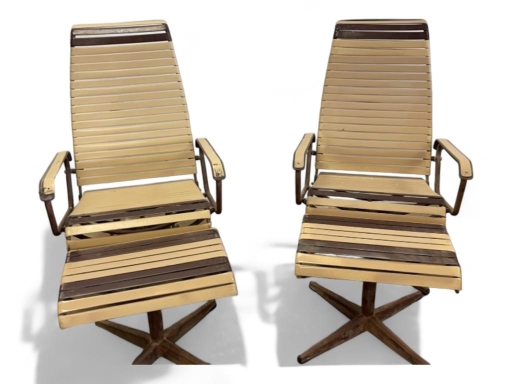 2 Mid Century Reclining Outdoor Chairs/Footstools