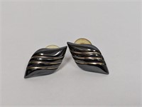 Hematite Earrings w/Gold Tone Accents