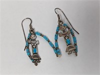 Figurine w/Turquoise Bead Dangle Earrings