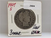 1907-S 90% Silver Barber Half $1 Dollar