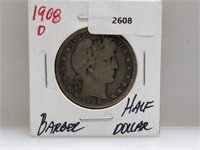 1908-D 90% Silver Barber Half $1 Dollar