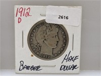 1912-D 90% Silver Barber Half $1 Dollar