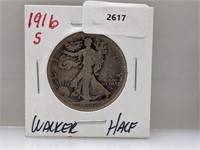 1916-S 90% Silver Walker Half $1 Dollar