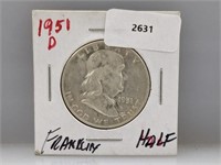 1951-D 90% Silver Franklin Half $1 Dollar