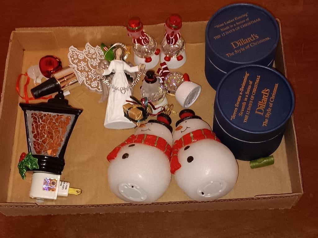 Box of Christmas items.