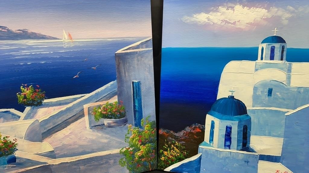 Santorini Greece Oil on Canvas Artist Signed