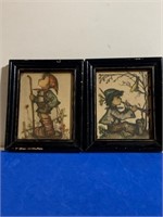 2 vintage Hummel boys in old frames with glass