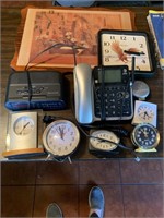 clocks and a telephone