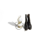 Milk Glass Electric Lamp & boots