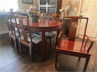 ASIAN ROSEWOOD CARVED TABLE & 6 CHAIRS