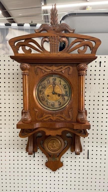 Antique 1900s Art Nouveau Hanging Wall Clock with