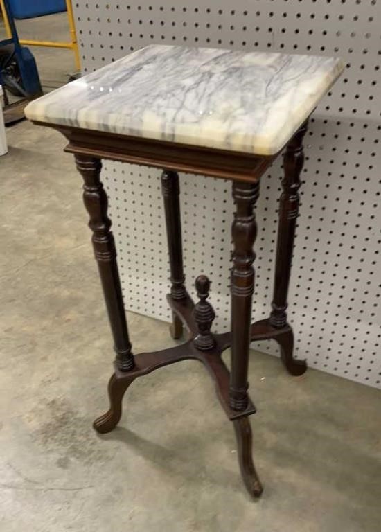 Tall Antique Marble Top Square Accent/Foyer Table