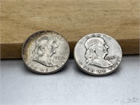 TWO 1957 Franklin Half Dollars 90% Silver 10%