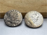 TWO 1957 Franklin Half Dollars 90% Silver 10%