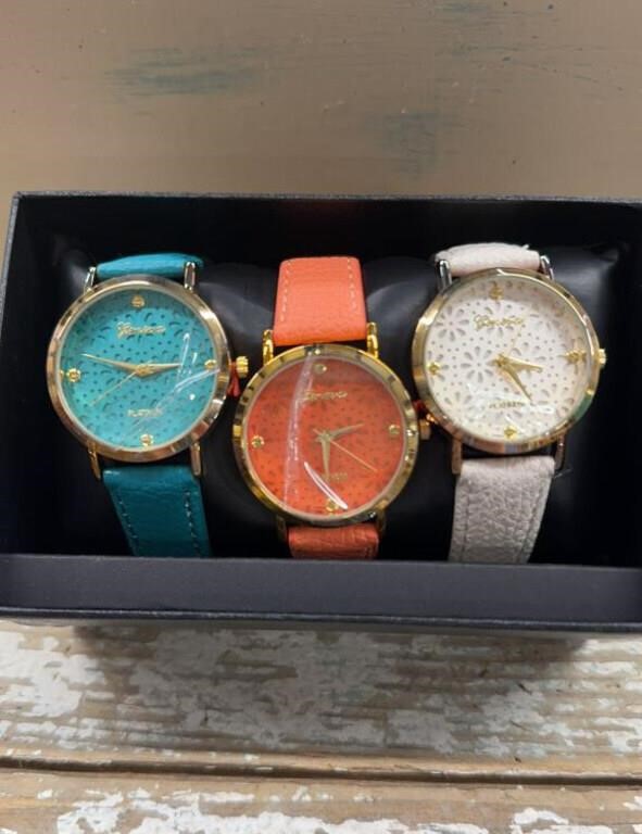 Set of 3 Geneva Platinum Brand Watches. Turquoise,