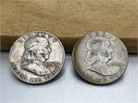 TWO Franklin Half Dollars 1958-D & 1960 90%