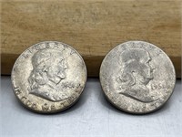 TWO 1961 Franklin Half Dollars 90% Silver 10%