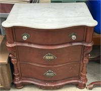 26" Vintage Solid Wood Marble Top Side Table #2