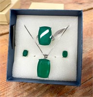 4pc Set .925 Sterling Silver and Dark Green