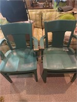 Green distressed oak desk chairs. Heavy and solid