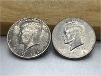 TWO Kennedy Half Dollars 1974 & 1996-P 25% Silver