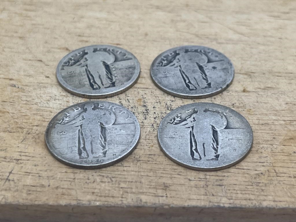 FOUR Standing Liberty Quarters 90% Silver 10%