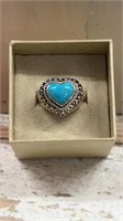 Sterling Silver and Turquoise Heart Shaped Ring.