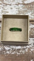 .925 Sterling and Round Green Diopside Ring. Size
