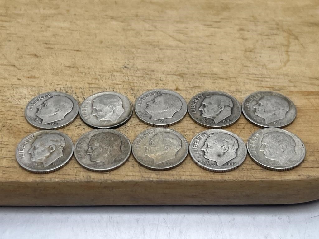 TEN Dimes from the 1940’s Various