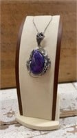 Large .925 Sterling Silver and Purple Gemstone