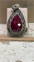Sterling Silver 34CTW Ruby Pendant. Marked 925