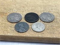 THREE Buffalo Nickels, ONE Steel Penny, ONE