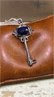 Sterling Silver Key Pendant with Lapis Center