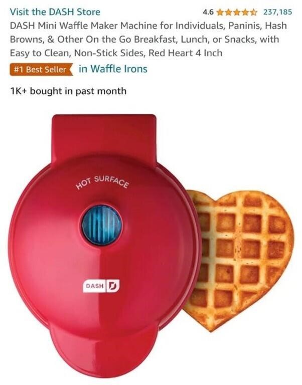 MSRP $12 Mini Heart Waffle Maker