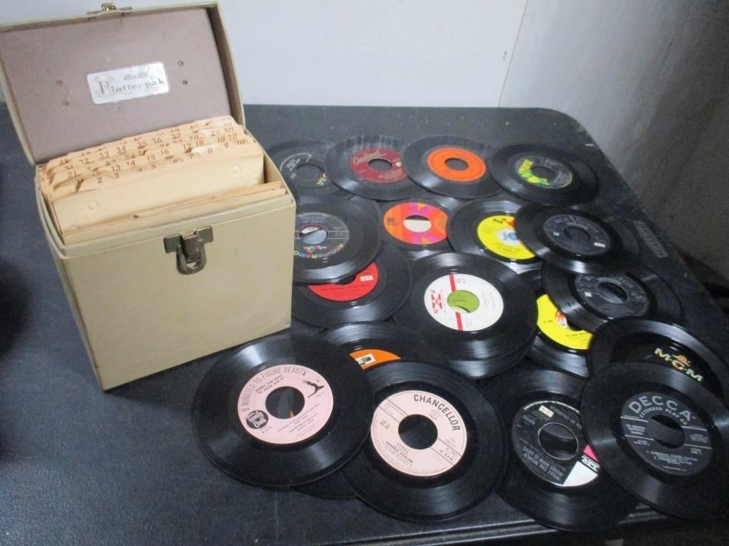 Lot of 45s with Storage Box