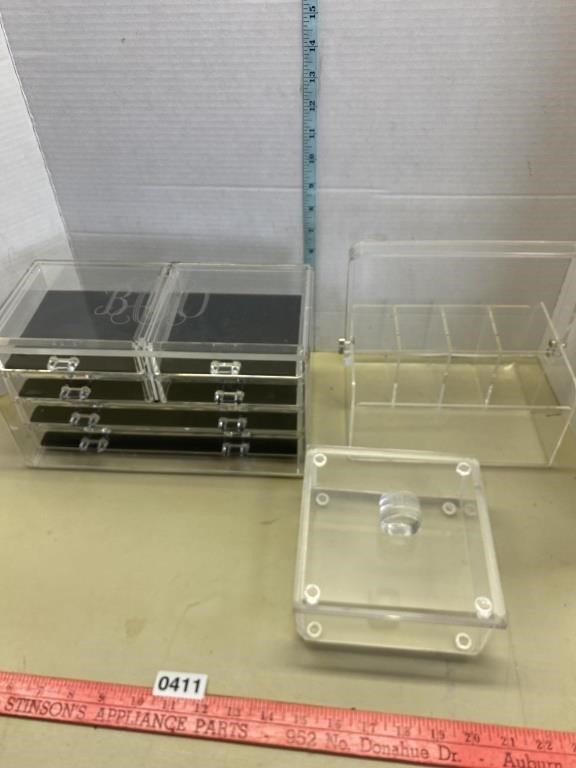 Clear lucite jewelry/makeup drawers (etched
