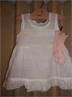 Antique Baby Dress w/ Lace, Hanger. Socks