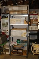 2 metal shelves,white shelf & all items on them