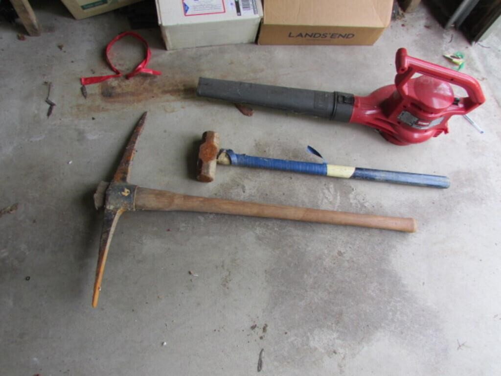 pickaxe,sledgehammer & leaf blower