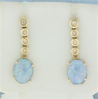 Australian Black Opal and Diamond Dangle Earrings