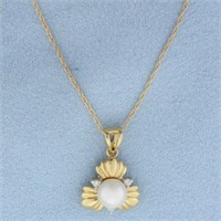 Akoya Pearl and Diamond Necklace in 14k Yellow Gol