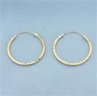 Diamond Cut Squared Edge Hoop Earrings in 14k Gold