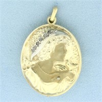 Antique Diamond Cameo Locket in 14k Yellow and Whi